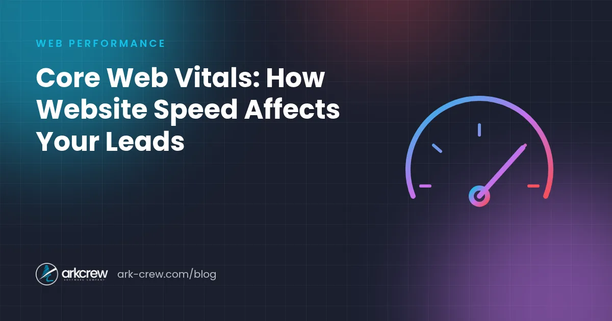 Speedometer over a web page, illustrating website speed and Core Web Vitals